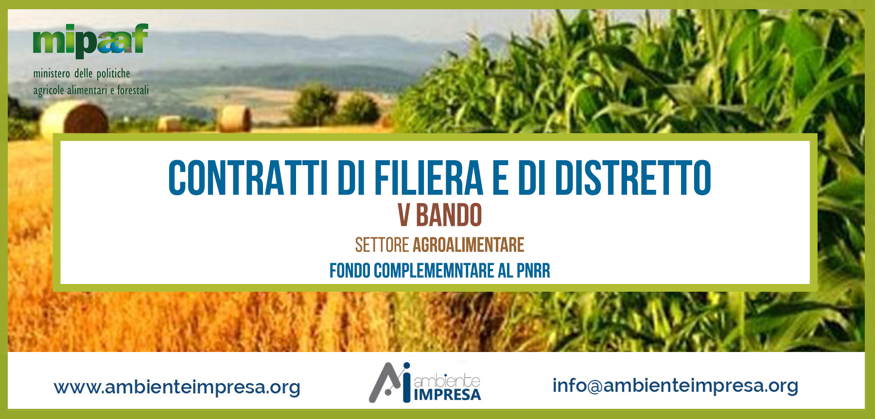 CONTRATTI DI FILIERA E di DISTRETTO - V BANDO - Settore Agroalimentare - PNRR - Ambiente Impresa srl - Cagliari